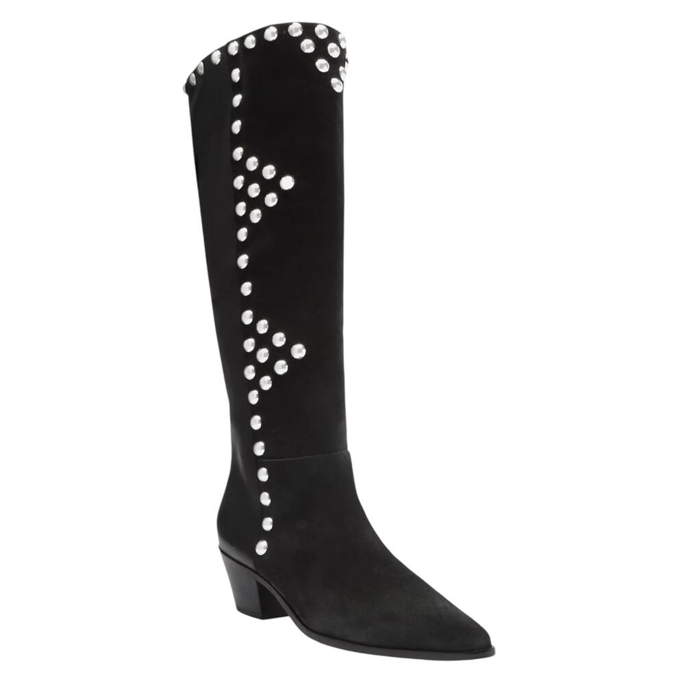 Arezzo Women's Hazel Leather Low Block Pointed Toe Boots Black Black Size 6